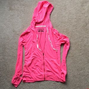 Pink lightweight zip-up hooded jacket